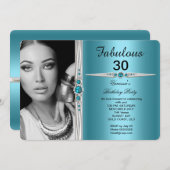 Fabulous Photo Birthday Party Blauwgroen Blue Kaart (Voorkant / Achterkant)