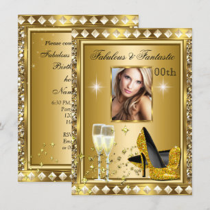 Fabulous Photo Gold Glitz Glam Hollywood Birthday Kaart