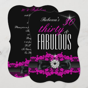 Fabulous Pink Lace Black 30th Birthday Party Kaart
