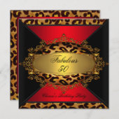 Fabulous Red Gold Black Leopard-feest Kaart (Voorkant / Achterkant)
