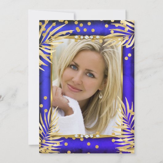 Fabulous Royal Blue Palms Champagne Party Kaart (Achterkant)