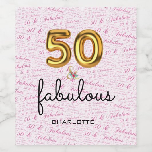 Fabulous Roze Goud Vijftigste Verjaardagsfeest Wijn Etiket (Enkel label)