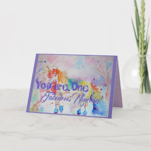 Fabulous Unicorn Waterverf Birthday Girls Card Kaart