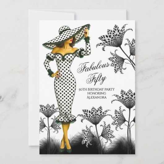 Fabulous Verjaardag Polka Dot Vrouw Zwart Wit Kaart (Voorkant)