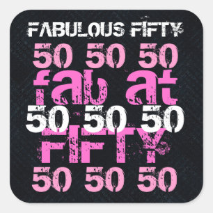 Fabulous Vijftig 50 Verjaardag Zwart Roze Feest Vierkante Sticker