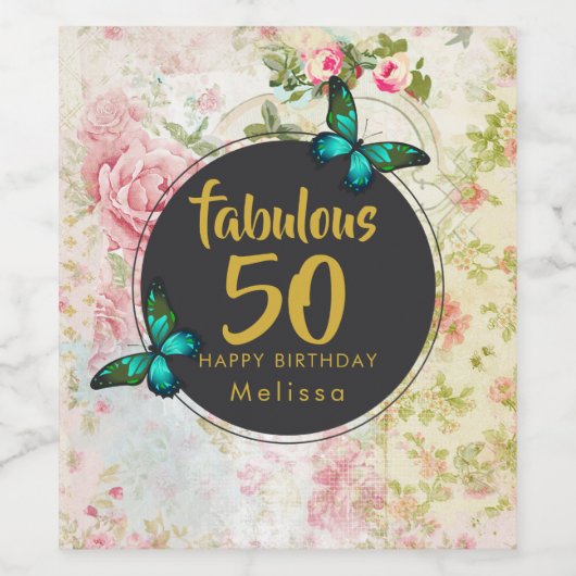 Fabulous Vijftig Vlinders op Collage Wijn Etiket (Enkel label)