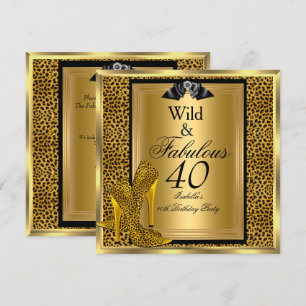 Fabulous Wild 40 40th Birthday Party Gold Leopard Kaart