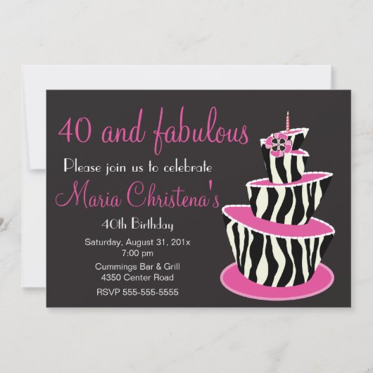 Fabulous Zebra Birthday Party Invitation (roze) Kaart (Voorkant)