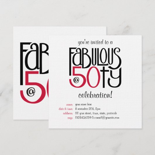 Fabuluse à 50 invitation rouge (Devant / Derrière)