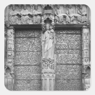 Facade van Notre-Dame, links portaal, Parijs Vierkante Sticker