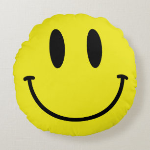 Face and Sad Face Yellow Round Pillow Rond Kussen