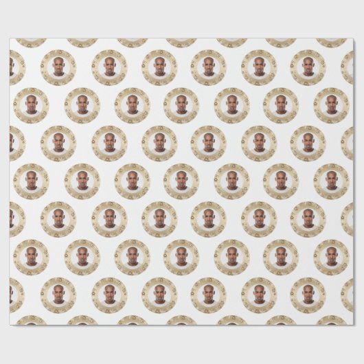 Face Gold Wreath Christmas Wrapping Paper Cadeaupapier (Vlak)