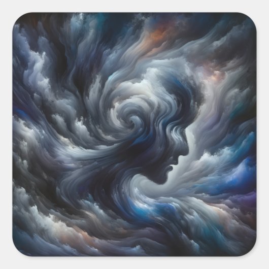face in clouds Surreal Fantasy Art Vierkante Sticker (Voorkant)
