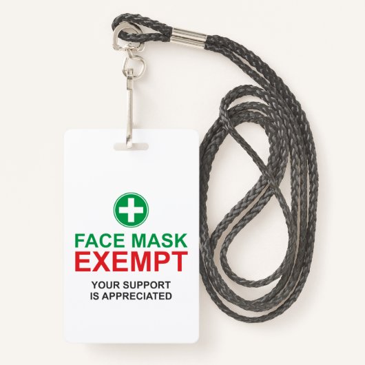 Face Mask Exempt Badge (Voorkant met draagriem)