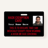 Face Mask Exemption Card ID Badge (Voorkant)