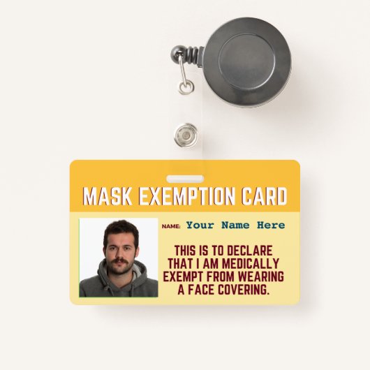 Face Mask Exemption Card ID Badge (Voorkant met intrekbare)