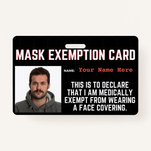 Face Mask Exemption Card ID Badge (Voorkant)