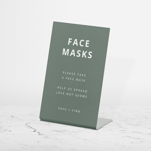 Face Mask Station | Covid Green Scandi Wedding Reclamebord Met Voetstuk