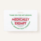 Face Mask White Medicinal Exemption Badge (Achterkant)