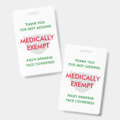 Face Mask White Medicinal Exemption Badge (Front & Back)