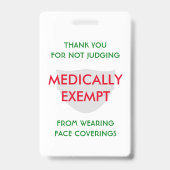 Face Mask White Medicinal Exemption Badge (Back)