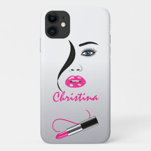 Face Pink Lipstick Kiss Mirror Makeup Artist iPhone 11 Hoesje