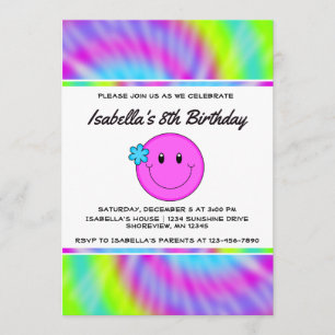 Face Tie Dye Birthday-uitnodigingen Kaart