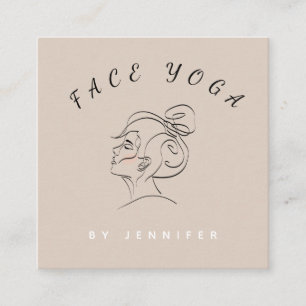 Face Yoga Instructor Line Drawn Boho Messy Bun Vierkante Visitekaartje