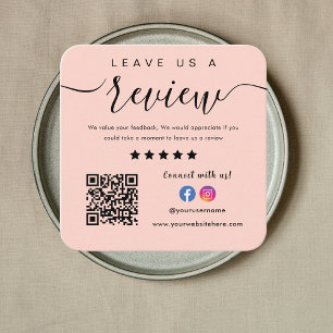 Facebook Instagram Blush Pink Laat ons een Review Vierkante Visitekaartje