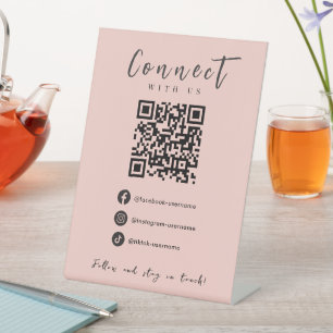 Facebook Instagram Tiktok Blush Roze QR-code Reclamebord Met Voetstuk