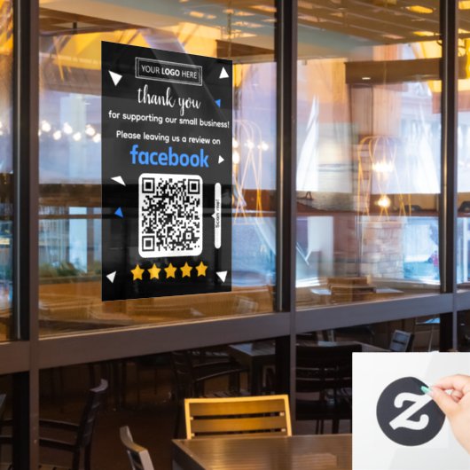 Facebook Review Verzoekkaart met Logo en QR-code Raamsticker (Restaurant Raam)