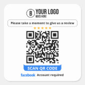 Facebook Reviewen QR Code Rate My Business 5 Star Vierkante Sticker (Voorkant)