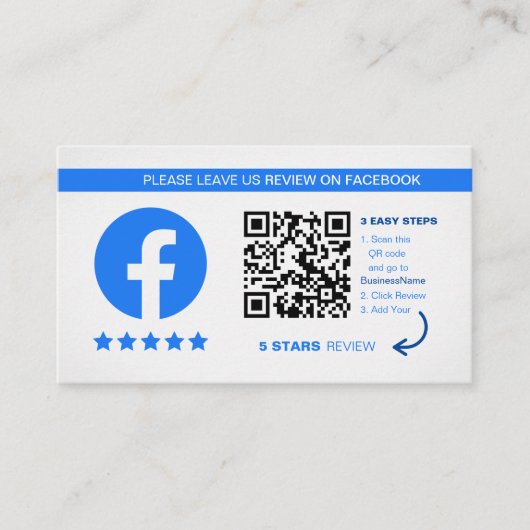 Facebook-Reviewen | Zakelijke QR-code Bedankt Visitekaartje (Voorkant)