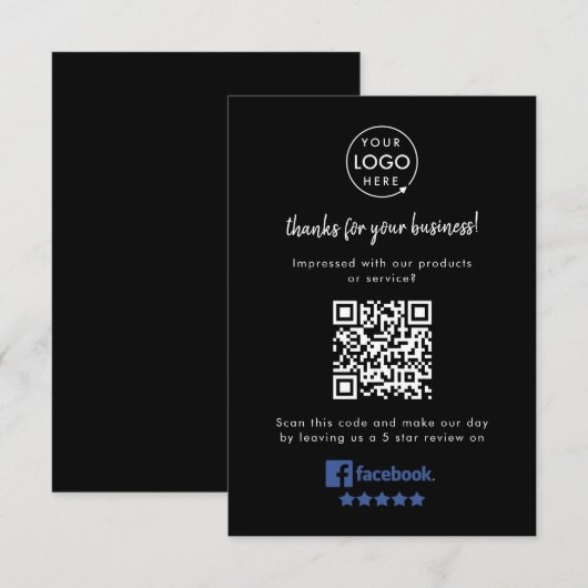 Facebook-Reviewen | Zwarte QR-link voor business r Informatiekaartje (Voorkant / Achterkant)