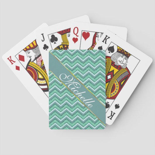 Facetvormig patroon van smaragdgroene chevron pokerkaarten (Achterkant)