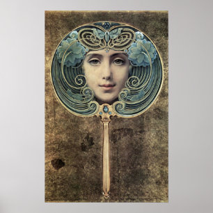 Fächer auf goldenem Grund door Louis Welden Hawkin Poster