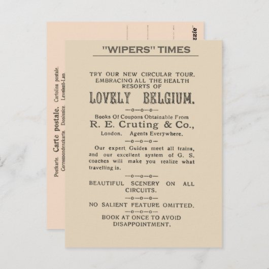 Facsimile Extract van de Wipers Times 1916 Briefkaart (Voorkant / Achterkant)