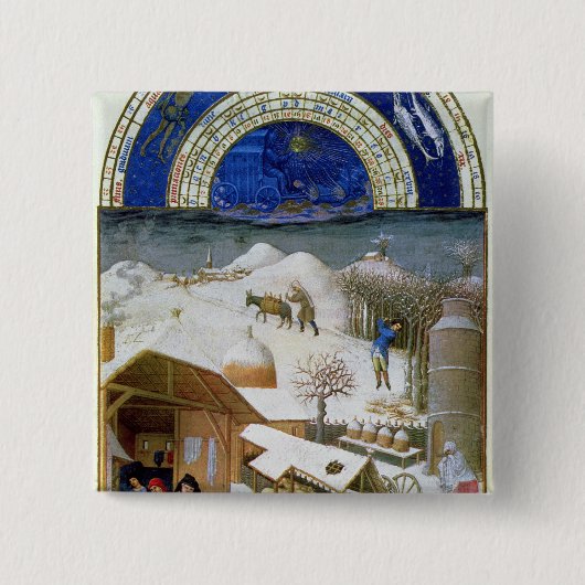 Facsimile van februari vierkante button 5,1 cm (Voorkant)