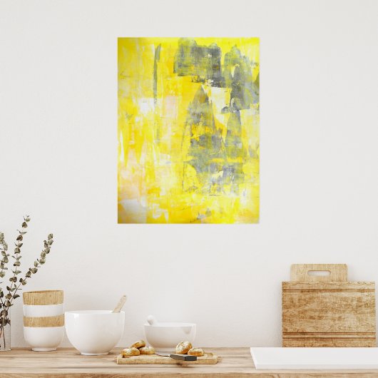 'Factor' Grijs en Geel Abstract Poster afdrukken (Keuken)