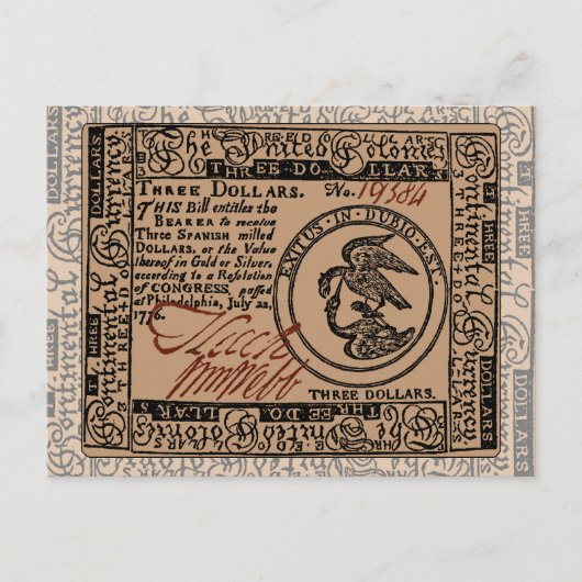 Facture de trois dollars - Carte postale (Devant)