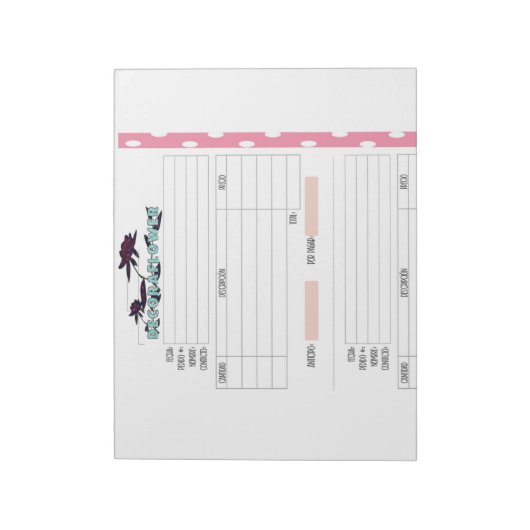 facture en espagnol Bloc-notes 11" x 8,5" - 40 pag (Tourné)