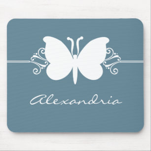 Faded Blue Butterfly Swirls Mousepad Muismat