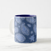 Faded Blue Denim Paisley Pattern Boho Tweekleurige Koffiemok (Voorkant links)