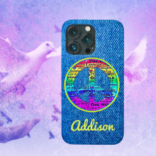 Faded Blue Denim Waterverf Peace Sign Hoesje-Mate  iPhone 13 Pro Hoesje