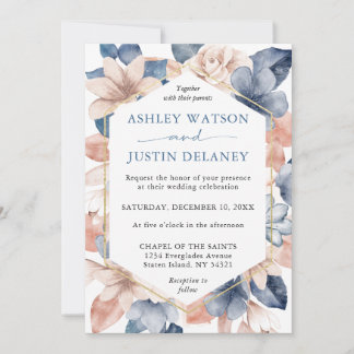 Faded denim & blush florals Weddenschap Kaart