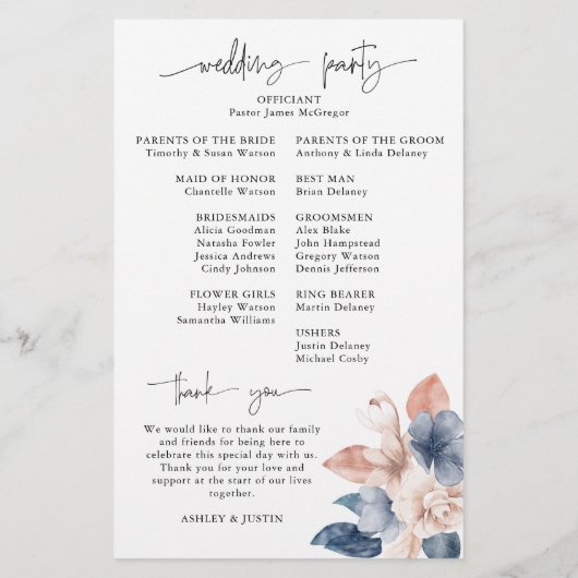 Faded denim & blush stijlvol bruiloft-programma (Achterkant)