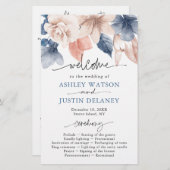 Faded denim & blush stijlvol bruiloft-programma (Voorkant / Achterkant)