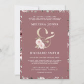 Faded Dusty Roos Floral Ampersand QR Code Bruiloft Kaart (Voorkant)