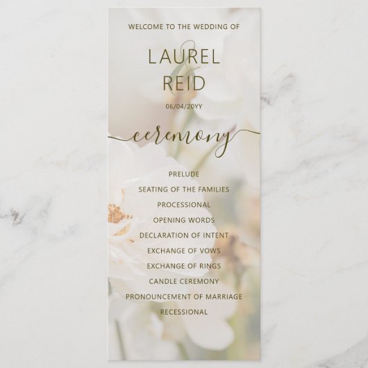 Faded Elegant White Rose Photo Romantic Wedding Programma (Voorkant)