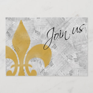 Faded Fleur de Lis Newspaper New Orleans Invite Kaart